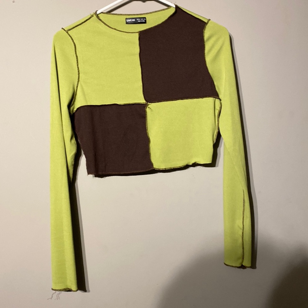 green and brown crop top,size small,never worn !!